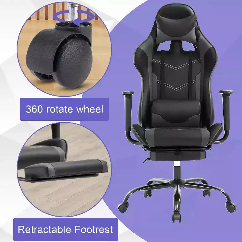 Silla Gamer BestMassage Silla de Computadora para Juegos con Soporte Lumbar y Reposapiés Diseño Giratorio con Ruedas Silla de Oficina para Hogar, Oficina y Juegos