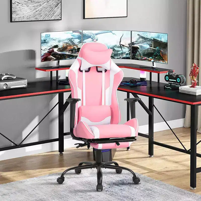 Silla Gamer BestMassage Silla de Computadora para Juegos con Soporte Lumbar y Reposapiés Diseño Giratorio con Ruedas Silla de Oficina para Hogar, Oficina y Juegos