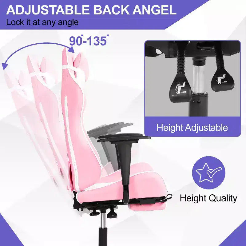 Silla Gamer BestMassage Silla de Computadora para Juegos con Soporte Lumbar y Reposapiés Diseño Giratorio con Ruedas Silla de Oficina para Hogar, Oficina y Juegos
