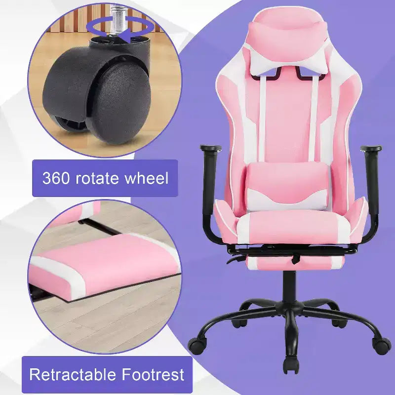 Silla Gamer BestMassage Silla de Computadora para Juegos con Soporte Lumbar y Reposapiés Diseño Giratorio con Ruedas Silla de Oficina para Hogar, Oficina y Juegos