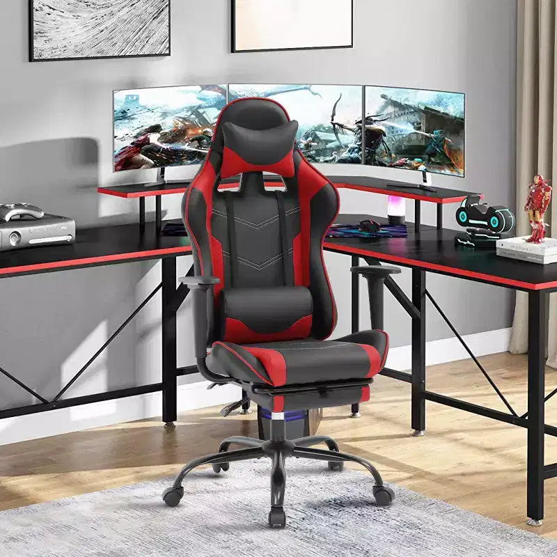 Silla Gamer BestMassage Silla de Computadora para Juegos con Soporte Lumbar y Reposapiés Diseño Giratorio con Ruedas Silla de Oficina para Hogar, Oficina y Juegos