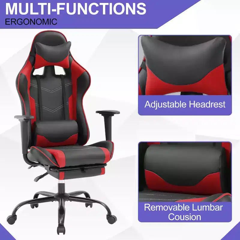 Silla Gamer BestMassage Silla de Computadora para Juegos con Soporte Lumbar y Reposapiés Diseño Giratorio con Ruedas Silla de Oficina para Hogar, Oficina y Juegos