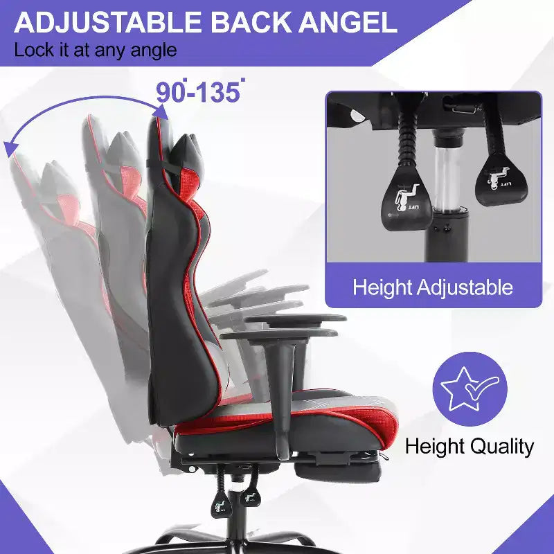 Silla Gamer BestMassage Silla de Computadora para Juegos con Soporte Lumbar y Reposapiés Diseño Giratorio con Ruedas Silla de Oficina para Hogar, Oficina y Juegos