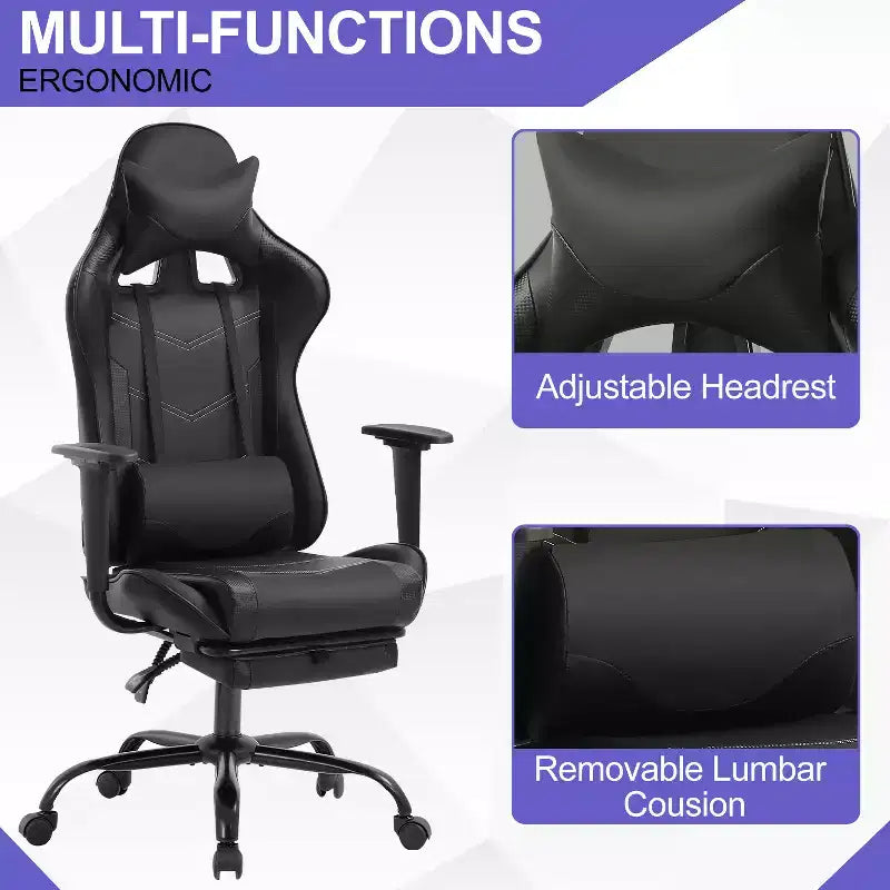 Silla Gamer BestMassage Silla de Computadora para Juegos con Soporte Lumbar y Reposapiés Diseño Giratorio con Ruedas Silla de Oficina para Hogar, Oficina y Juegos