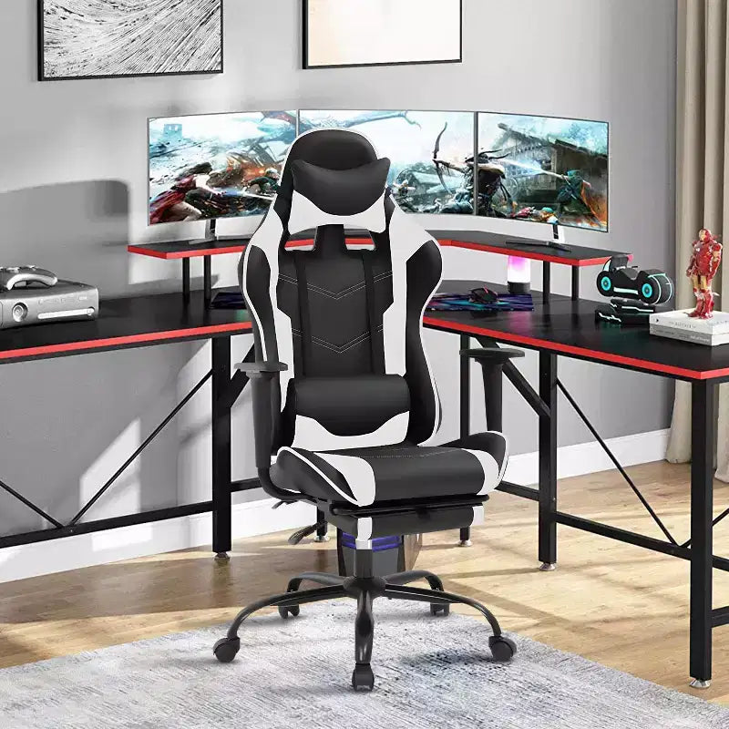 Silla Gamer BestMassage Silla de Computadora para Juegos con Soporte Lumbar y Reposapiés Diseño Giratorio con Ruedas Silla de Oficina para Hogar, Oficina y Juegos