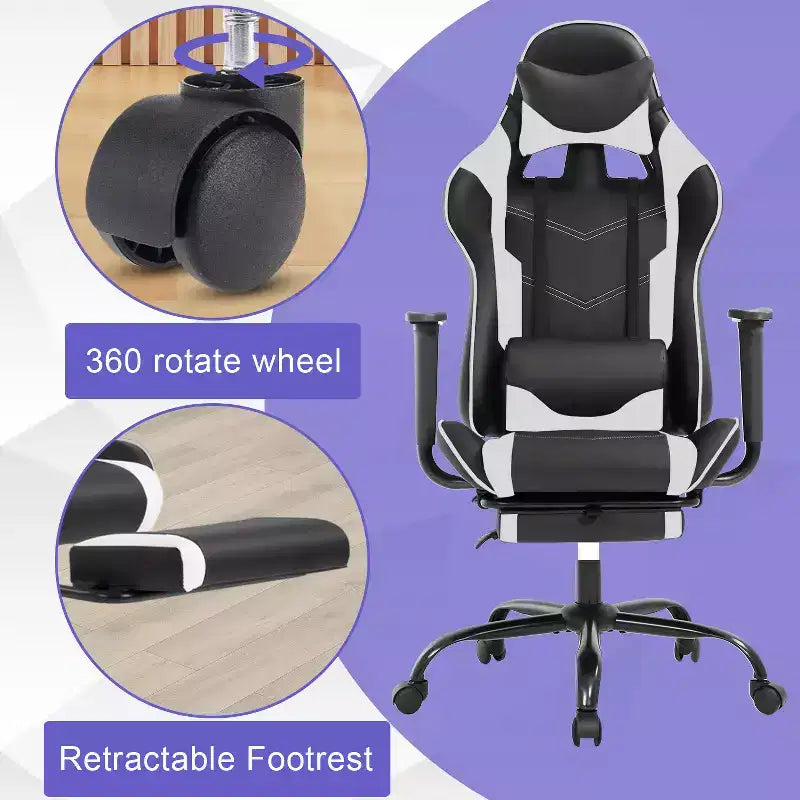 Silla Gamer BestMassage Silla de Computadora para Juegos con Soporte Lumbar y Reposapiés Diseño Giratorio con Ruedas Silla de Oficina para Hogar, Oficina y Juegos