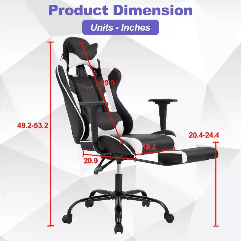 Silla Gamer BestMassage Silla de Computadora para Juegos con Soporte Lumbar y Reposapiés Diseño Giratorio con Ruedas Silla de Oficina para Hogar, Oficina y Juegos