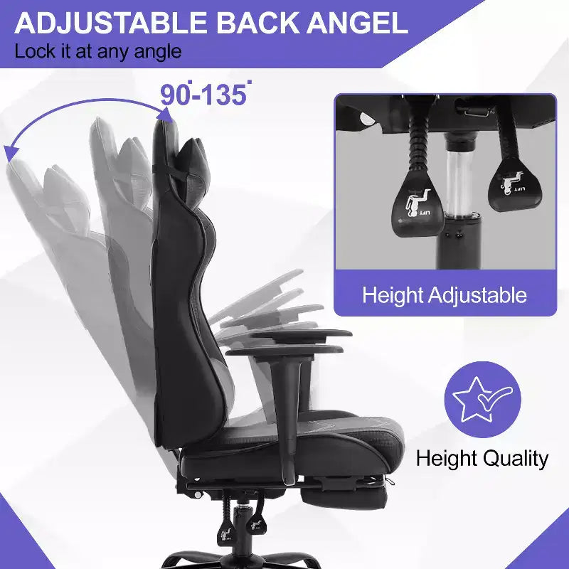 Silla Gamer BestMassage Silla de Computadora para Juegos con Soporte Lumbar y Reposapiés Diseño Giratorio con Ruedas Silla de Oficina para Hogar, Oficina y Juegos