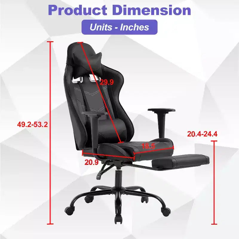 Silla Gamer BestMassage Silla de Computadora para Juegos con Soporte Lumbar y Reposapiés Diseño Giratorio con Ruedas Silla de Oficina para Hogar, Oficina y Juegos