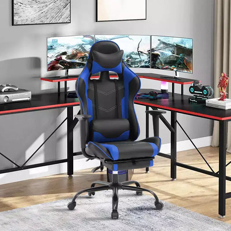 Silla Gamer BestMassage Silla de Computadora para Juegos con Soporte Lumbar y Reposapiés Diseño Giratorio con Ruedas Silla de Oficina para Hogar, Oficina y Juegos
