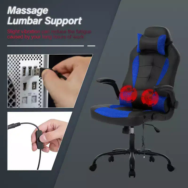 Silla de juego BestMassage Silla de escritorio para computadora con soporte lumbar Tapicería y base de silla giratoria con ruedas para juegos de PC y uso ejecutivo
