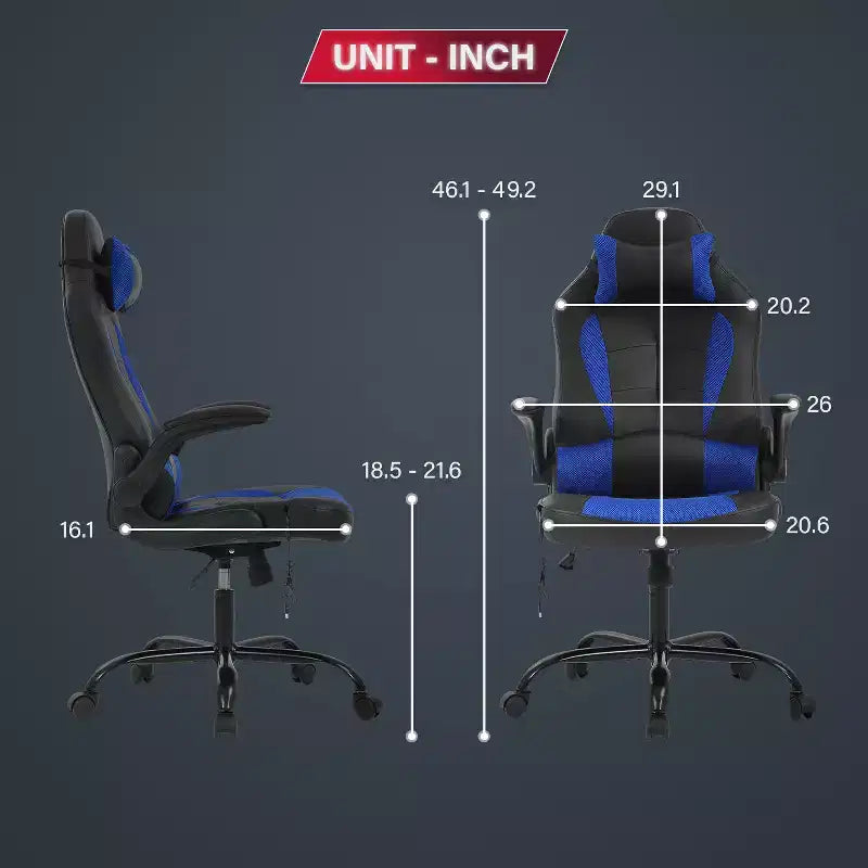 Silla de juego BestMassage Silla de escritorio para computadora con soporte lumbar Tapicería y base de silla giratoria con ruedas para juegos de PC y uso ejecutivo