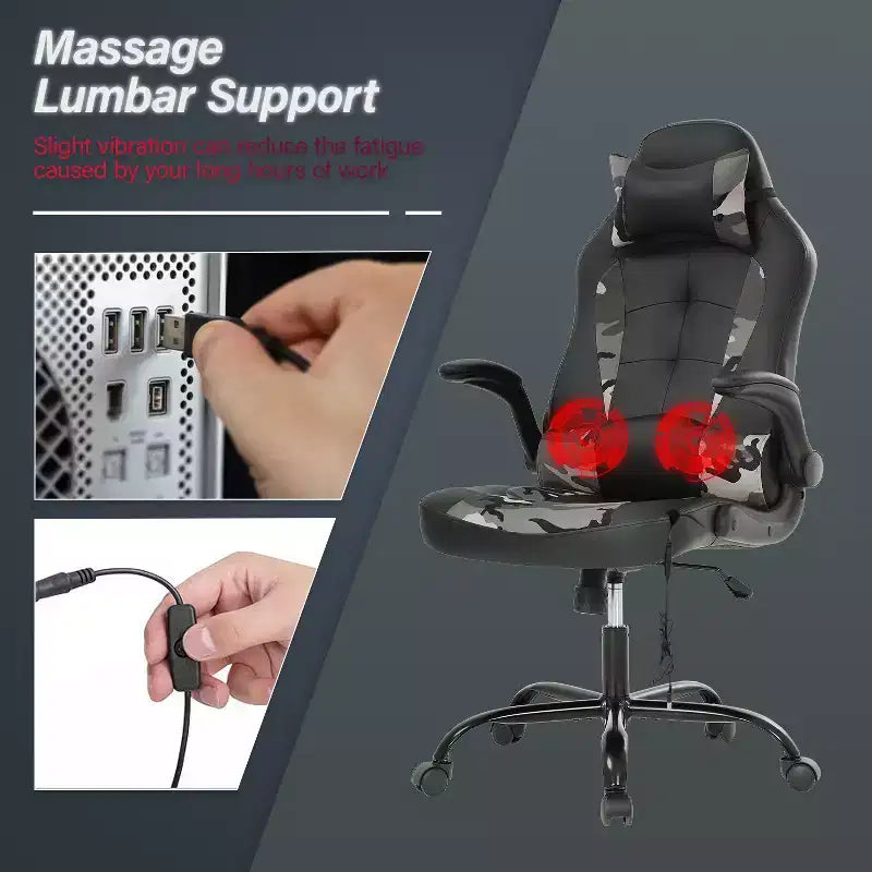 Silla de juego BestMassage Silla de escritorio para computadora con soporte lumbar Tapicería y base de silla giratoria con ruedas para juegos de PC y uso ejecutivo