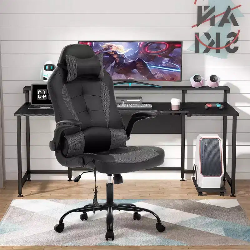 Silla de juego BestMassage Silla de escritorio para computadora con soporte lumbar Tapicería y base de silla giratoria con ruedas para juegos de PC y uso ejecutivo
