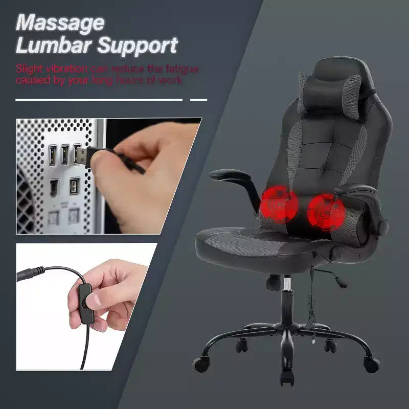 Silla de juego BestMassage Silla de escritorio para computadora con soporte lumbar Tapicería y base de silla giratoria con ruedas para juegos de PC y uso ejecutivo