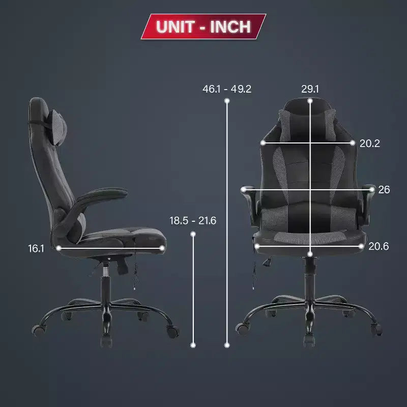 Silla de juego BestMassage Silla de escritorio para computadora con soporte lumbar Tapicería y base de silla giratoria con ruedas para juegos de PC y uso ejecutivo