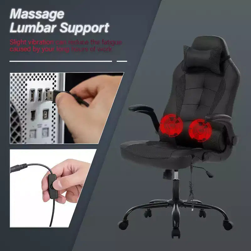 Silla de juego BestMassage Silla de escritorio para computadora con soporte lumbar Tapicería y base de silla giratoria con ruedas para juegos de PC y uso ejecutivo