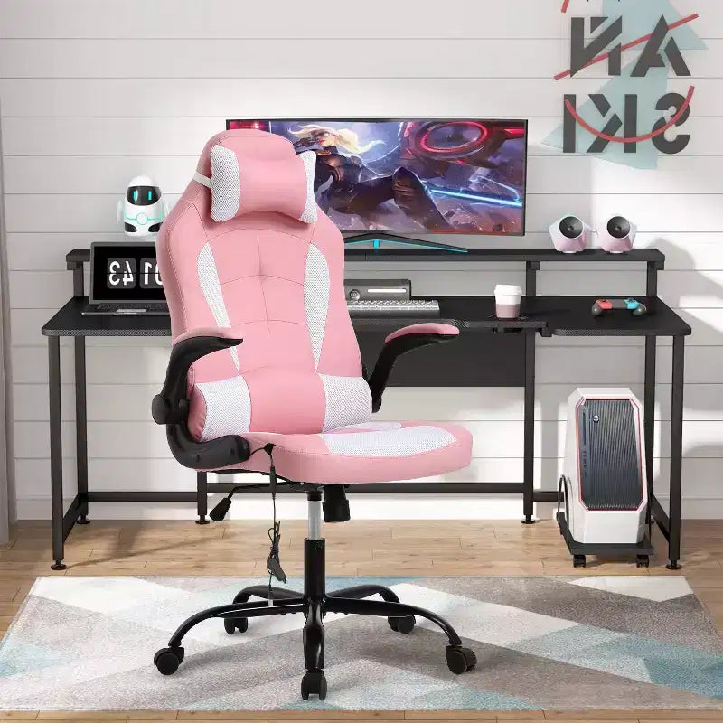 Silla de juego BestMassage Silla de escritorio para computadora con soporte lumbar Tapicería y base de silla giratoria con ruedas para juegos de PC y uso ejecutivo