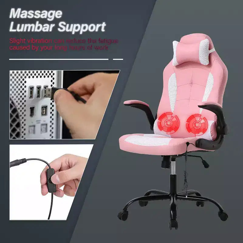 Silla de juego BestMassage Silla de escritorio para computadora con soporte lumbar Tapicería y base de silla giratoria con ruedas para juegos de PC y uso ejecutivo