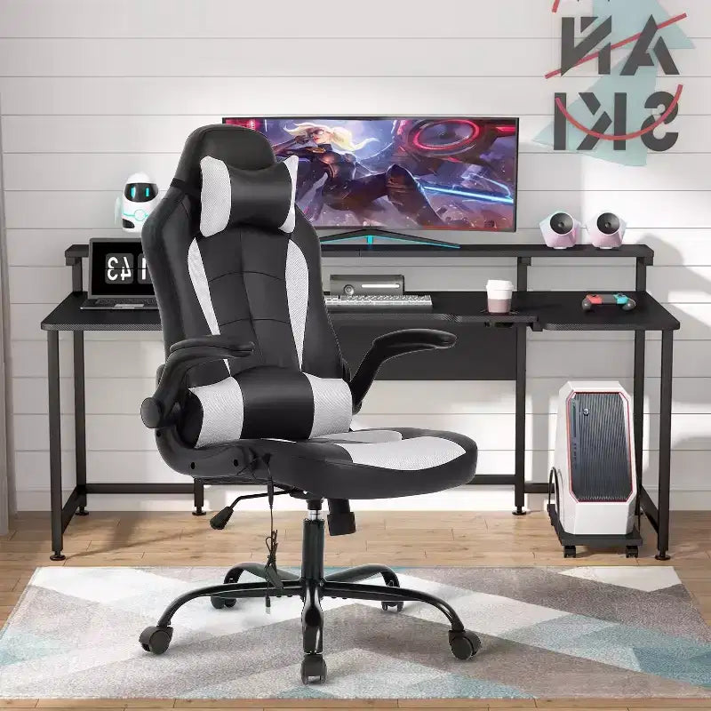 Silla de juego BestMassage Silla de escritorio para computadora con soporte lumbar Tapicería y base de silla giratoria con ruedas para juegos de PC y uso ejecutivo