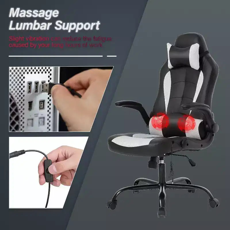 Silla de juego BestMassage Silla de escritorio para computadora con soporte lumbar Tapicería y base de silla giratoria con ruedas para juegos de PC y uso ejecutivo