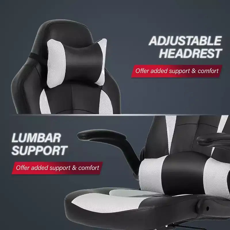 Silla de juego BestMassage Silla de escritorio para computadora con soporte lumbar Tapicería y base de silla giratoria con ruedas para juegos de PC y uso ejecutivo