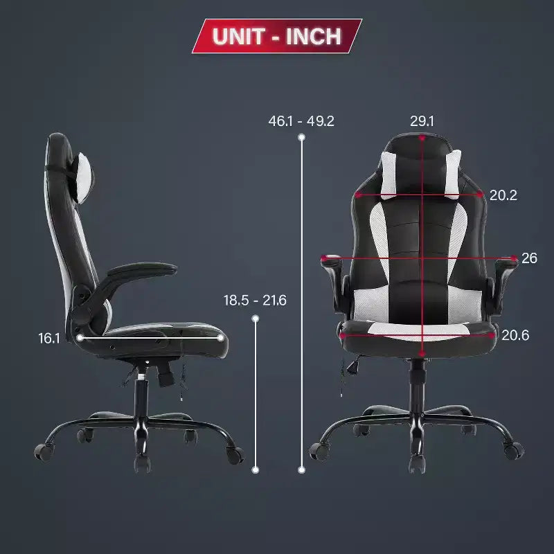 Silla de juego BestMassage Silla de escritorio para computadora con soporte lumbar Tapicería y base de silla giratoria con ruedas para juegos de PC y uso ejecutivo
