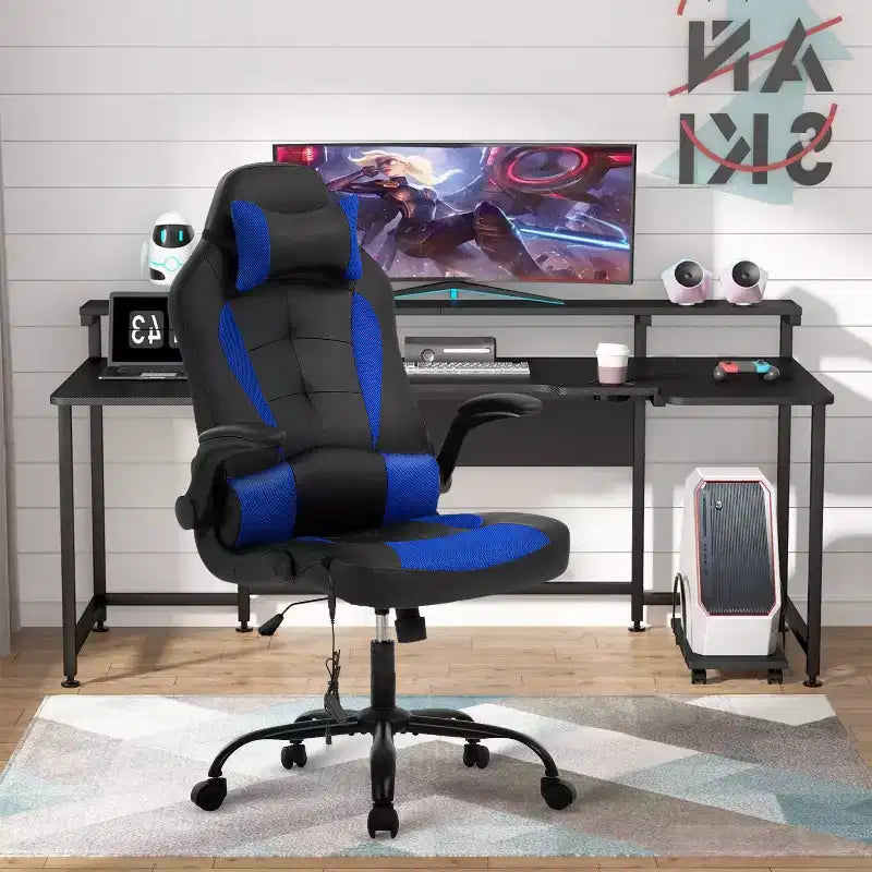 Silla de juego BestMassage Silla de escritorio para computadora con soporte lumbar Tapicería y base de silla giratoria con ruedas para juegos de PC y uso ejecutivo