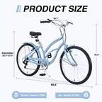 Bicicleta Crucero de 26 Pulgadas, 7 Velocidades Múltiples Colores Hombres Mujeres Bicicleta Crucero de Playa con Frenos V Delanteros y Traseros