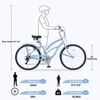 Bicicleta Crucero de 26 Pulgadas, 7 Velocidades Múltiples Colores Hombres Mujeres Bicicleta Crucero de Playa con Frenos V Delanteros y Traseros