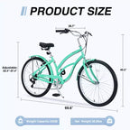 Bicicleta Crucero de 26 Pulgadas, 7 Velocidades Múltiples Colores Hombres Mujeres Bicicleta Crucero de Playa con Frenos V Delanteros y Traseros