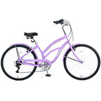 Bicicleta Crucero de 26 Pulgadas, 7 Velocidades Múltiples Colores Hombres Mujeres Bicicleta Crucero de Playa con Frenos V Delanteros y Traseros