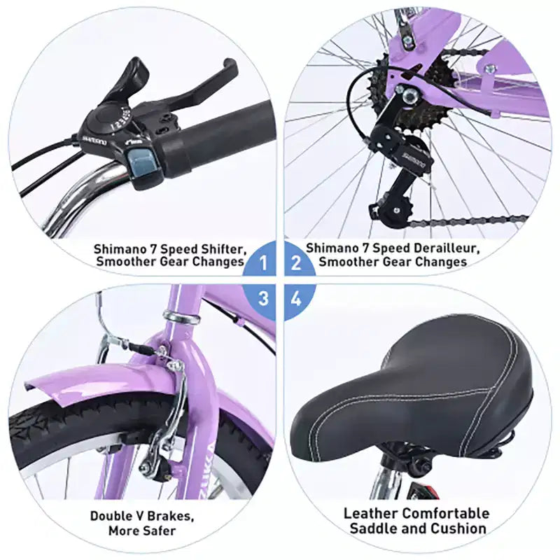 Bicicleta Crucero de 26 Pulgadas, 7 Velocidades Múltiples Colores Hombres Mujeres Bicicleta Crucero de Playa con Frenos V Delanteros y Traseros