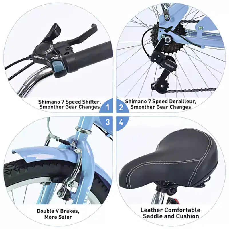 Bicicleta Crucero de 26 Pulgadas, 7 Velocidades Múltiples Colores Hombres Mujeres Bicicleta Crucero de Playa con Frenos V Delanteros y Traseros
