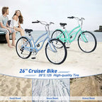 Bicicleta Crucero de 26 Pulgadas, 7 Velocidades Múltiples Colores Hombres Mujeres Bicicleta Crucero de Playa con Frenos V Delanteros y Traseros