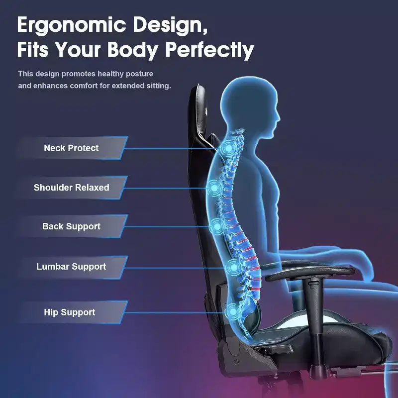 Douxlife Silla Ergonómica Gamer Moderna con Masaje de 7 Puntos, Reposapiés y Reposabrazos Ajustables Negra