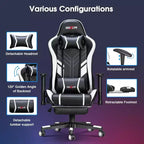 Sillón Ergonómico para Juegos Douxlife Modern con Masaje de 7 Puntos, Reposapiés y Apoyabrazos Ajustables, Negro Blanco