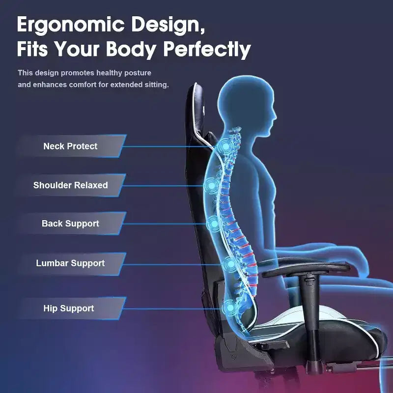 Sillón Ergonómico para Juegos Douxlife Modern con Masaje de 7 Puntos, Reposapiés y Apoyabrazos Ajustables, Negro Blanco