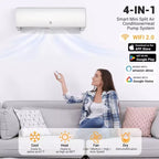 Garvee Aire Acondicionado y Calefacción Mini Split 9000 BTU, Unidad Mini AC con Bomba de Calor y WiFi, 115V, Blanco