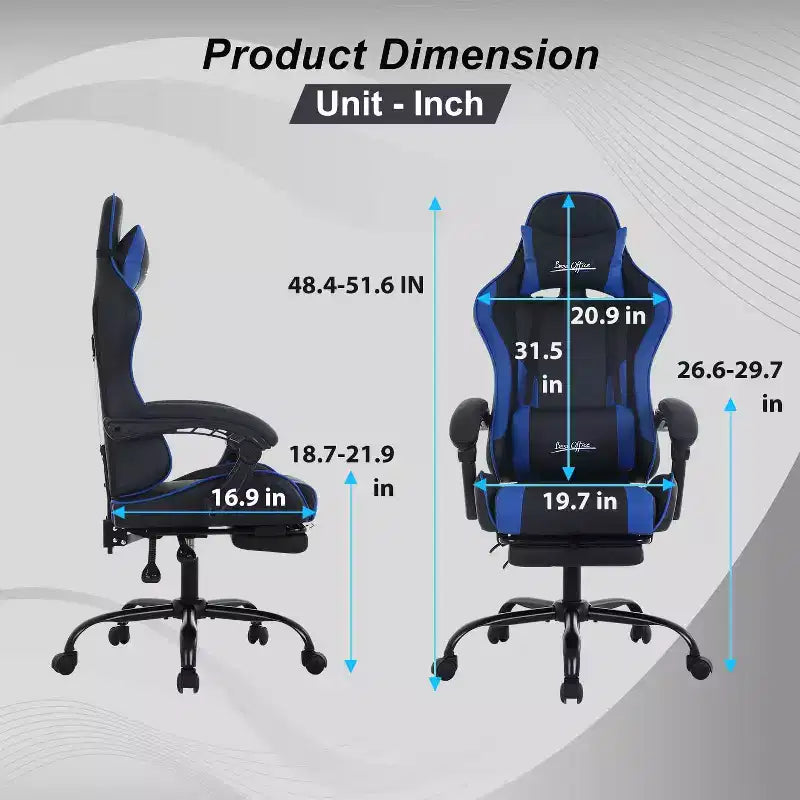 FDW Silla Gaming Silla de Escritorio de Carreras con Reposapiés Soporte Lumbar Reposacabezas Reposabrazos Silla de Oficina Giratoria Ajustable para PC Gamer