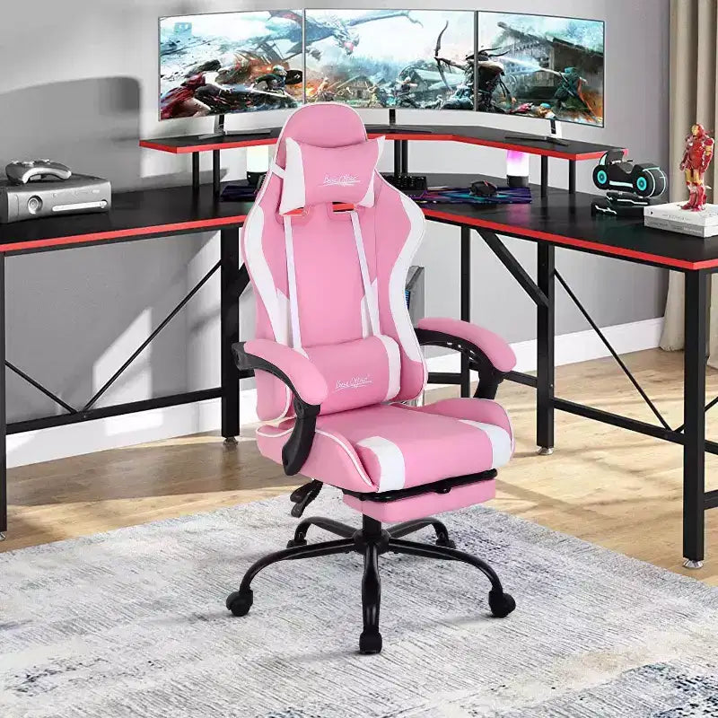 FDW Silla Gaming Silla de Escritorio de Carreras con Reposapiés Soporte Lumbar Reposacabezas Reposabrazos Silla de Oficina Giratoria Ajustable para PC Gamer