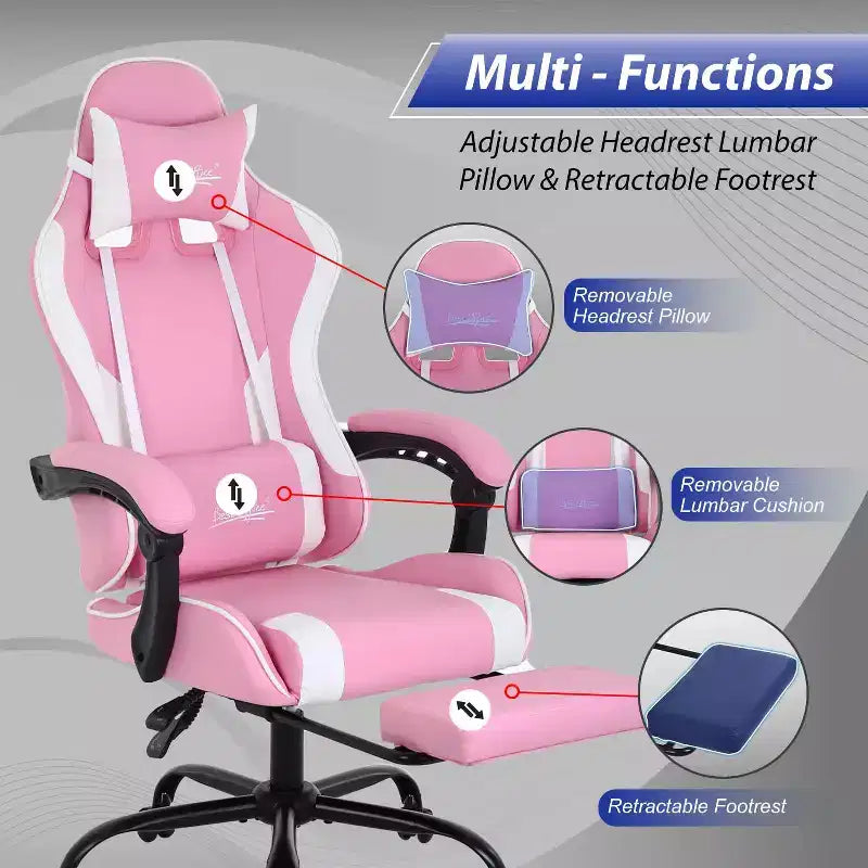 FDW Silla Gaming Silla de Escritorio de Carreras con Reposapiés Soporte Lumbar Reposacabezas Reposabrazos Silla de Oficina Giratoria Ajustable para PC Gamer