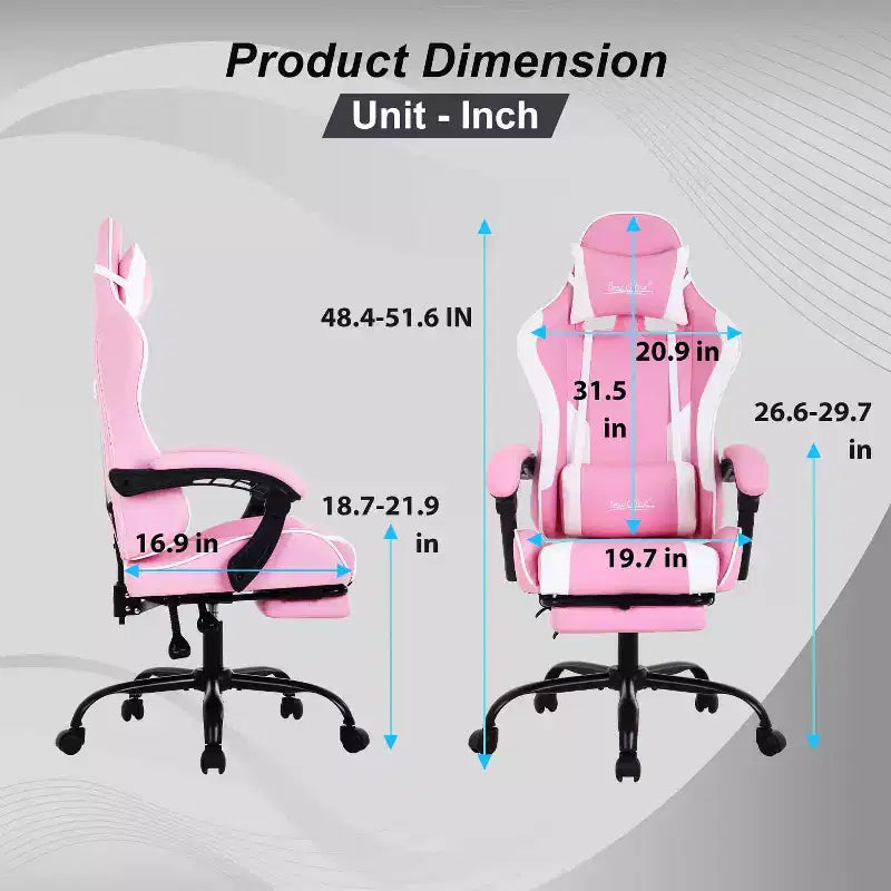 FDW Silla Gaming Silla de Escritorio de Carreras con Reposapiés Soporte Lumbar Reposacabezas Reposabrazos Silla de Oficina Giratoria Ajustable para PC Gamer