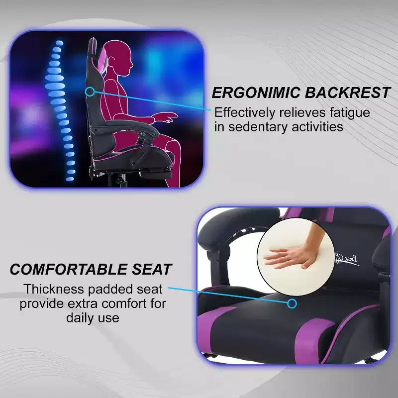 FDW Silla Gaming Silla de Escritorio de Carreras con Reposapiés Soporte Lumbar Reposacabezas Reposabrazos Silla de Oficina Giratoria Ajustable para PC Gamer