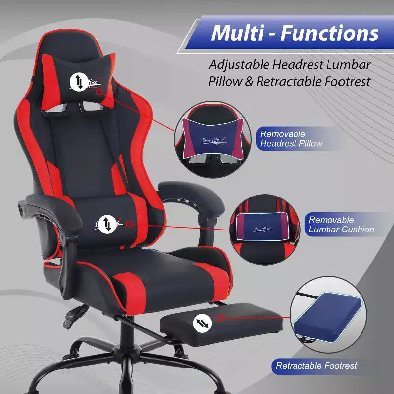 FDW Silla Gaming Silla de Escritorio de Carreras con Reposapiés Soporte Lumbar Reposacabezas Reposabrazos Silla de Oficina Giratoria Ajustable para PC Gamer