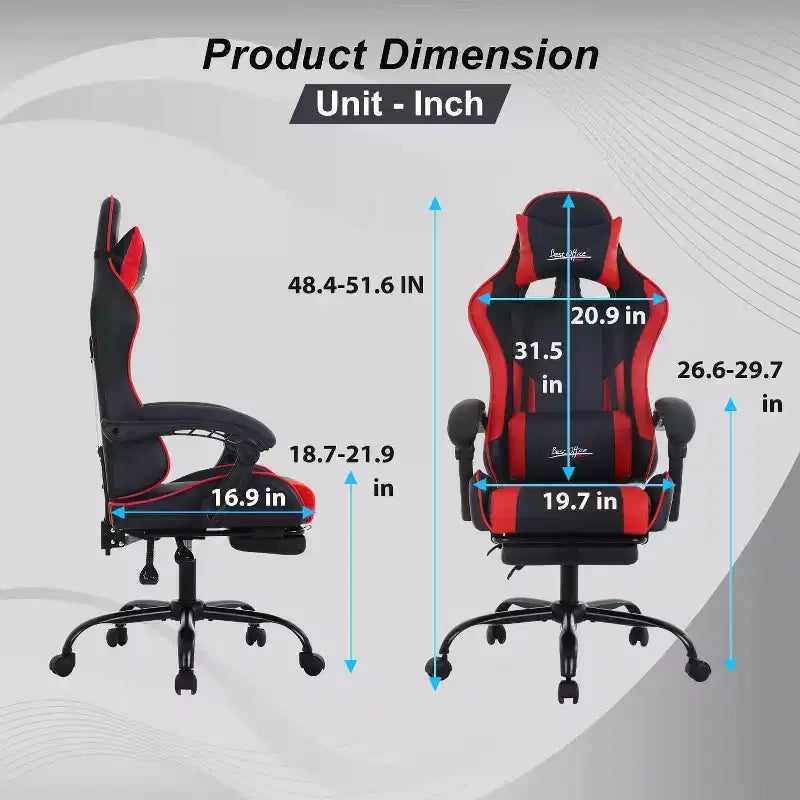 FDW Silla Gaming Silla de Escritorio de Carreras con Reposapiés Soporte Lumbar Reposacabezas Reposabrazos Silla de Oficina Giratoria Ajustable para PC Gamer