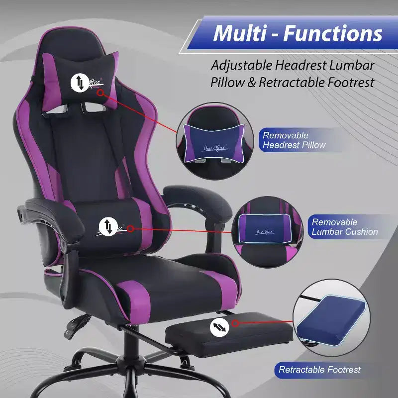 FDW Silla Gaming Silla de Escritorio de Carreras con Reposapiés Soporte Lumbar Reposacabezas Reposabrazos Silla de Oficina Giratoria Ajustable para PC Gamer