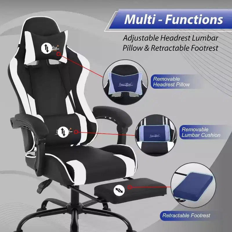 FDW Silla Gaming Silla de Escritorio de Carreras con Reposapiés Soporte Lumbar Reposacabezas Reposabrazos Silla de Oficina Giratoria Ajustable para PC Gamer