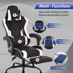 FDW Silla Gaming Silla de Escritorio de Carreras con Reposapiés Soporte Lumbar Reposacabezas Reposabrazos Silla de Oficina Giratoria Ajustable para PC Gamer