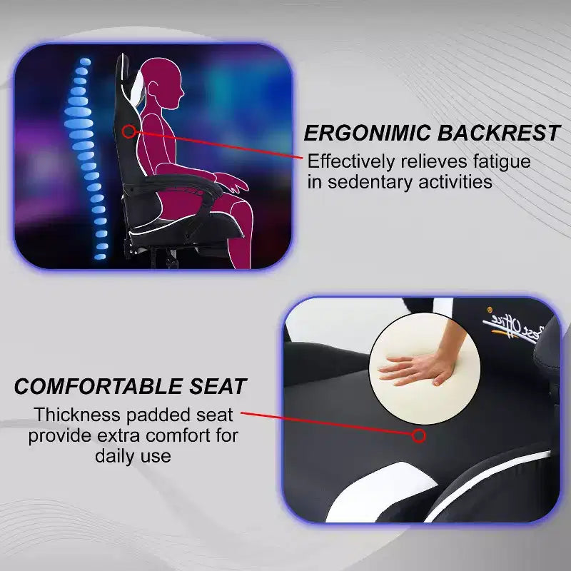 FDW Silla Gaming Silla de Escritorio de Carreras con Reposapiés Soporte Lumbar Reposacabezas Reposabrazos Silla de Oficina Giratoria Ajustable para PC Gamer